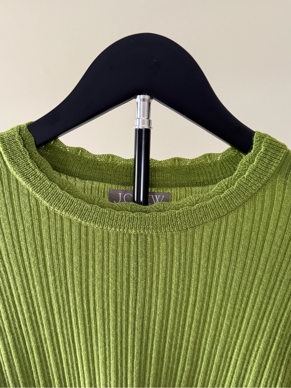 NWOT J.Crew Ribbed Long-Sleeve Crewneck Wool Sweater Pear Green Sz L - Picture 2 of 12